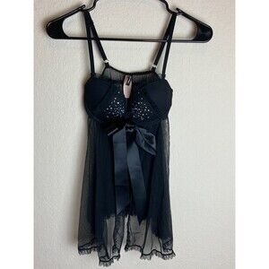 NWT Victorias Secret Sexy Little Things  Womens Babydoll Lingerie Black Size 34B